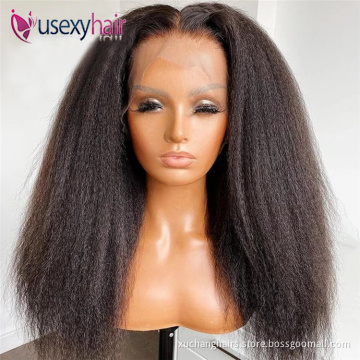 Customized hair human wig raw cuticle aligned humain hair wigs vendors kinky straight full lace brazilian human hair wig